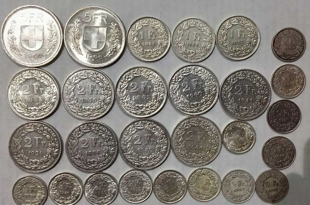 Продам серебреные монеты Швейцарии