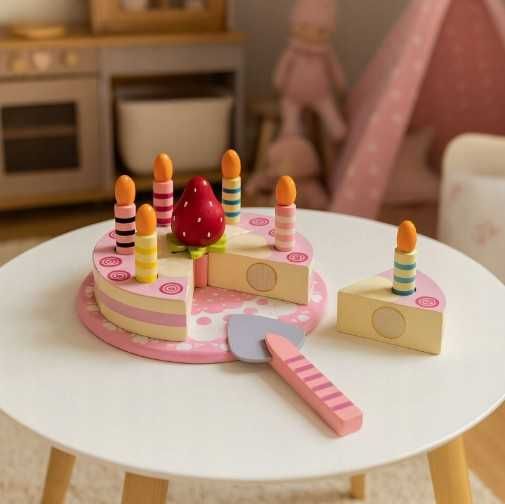 Drewniany Tort Zabawka Edukacyjna Dla Dzieci Na Rzepy 15 Elementów