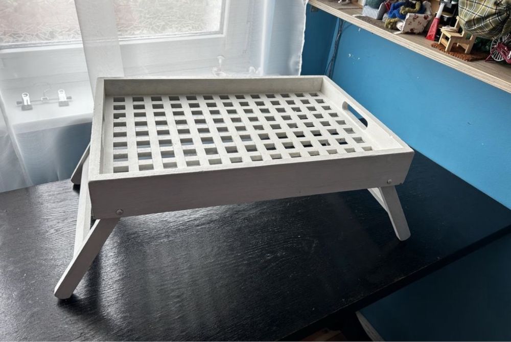 Taca Stolik biały stoliczek rozkładany, taca, do łóżka mini biurko