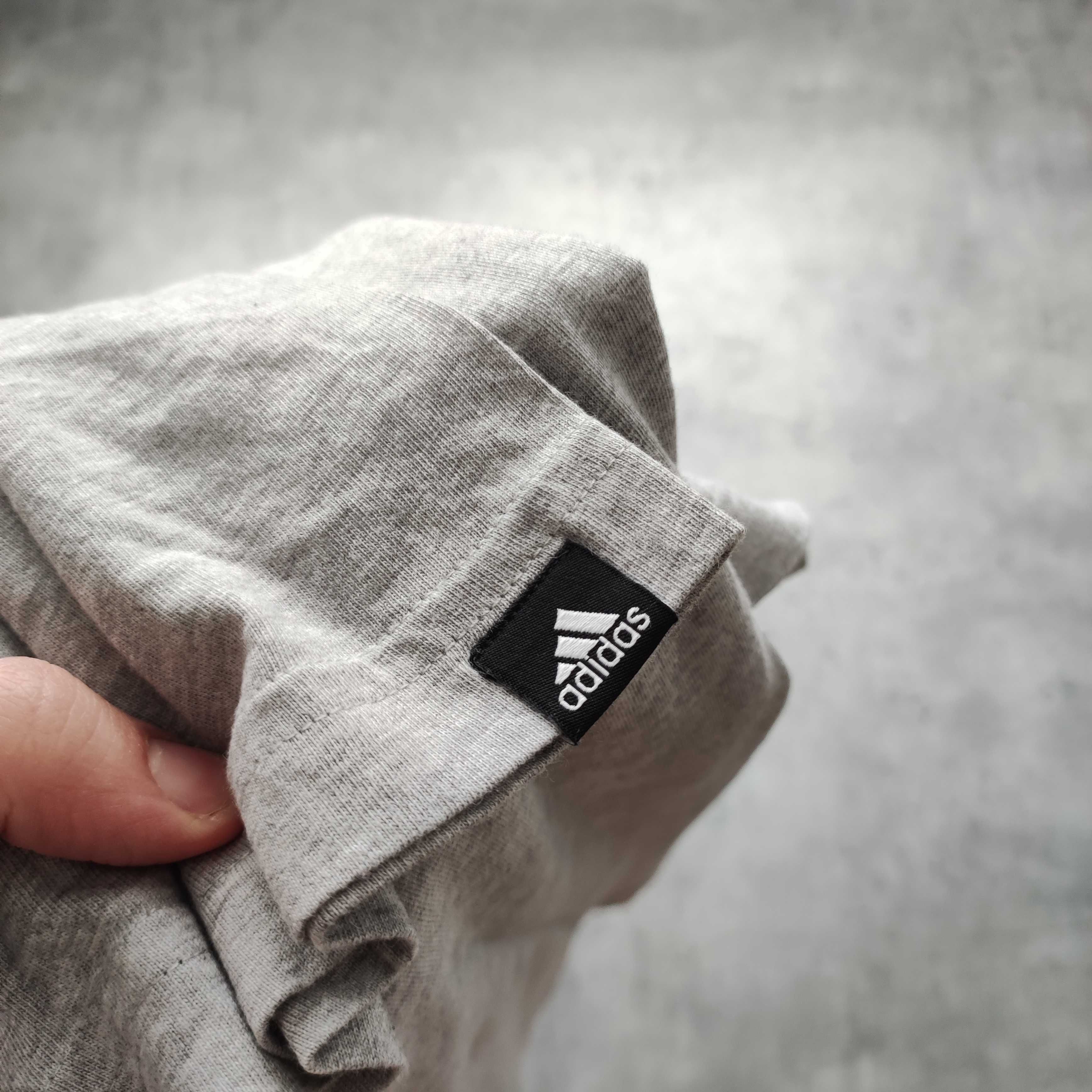MĘSKA Koszulka Bawełna PREMIUM Adidas Duże Logo Szara Sport Casualowa