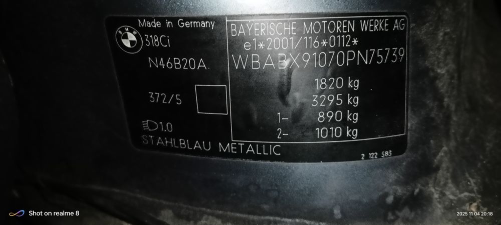 Silnik BMW E46 n46b20a r4 1.8 318ci n46