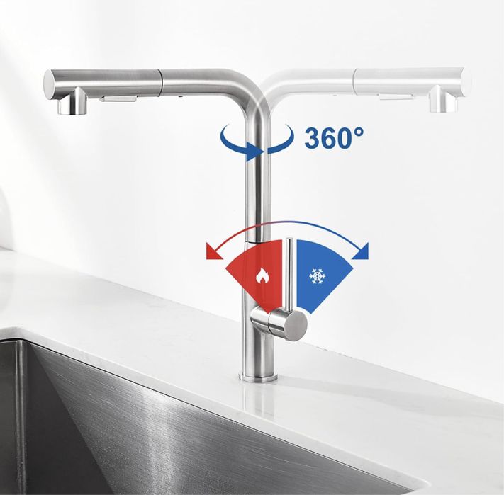 Nowy kran kuchenny obrotowy 360, armatura kuchenna, bateria, wąż