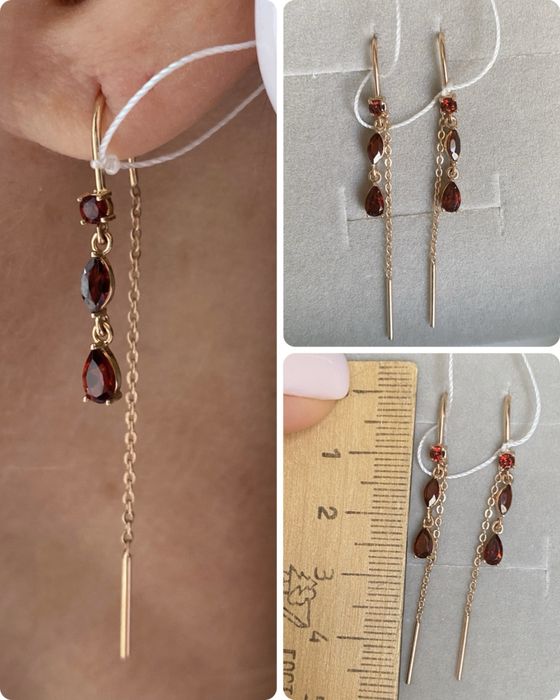 Сережки золото топаз гранат