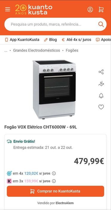 Forno + Placa vitroceramica VOX CHT6000W - Eletrico