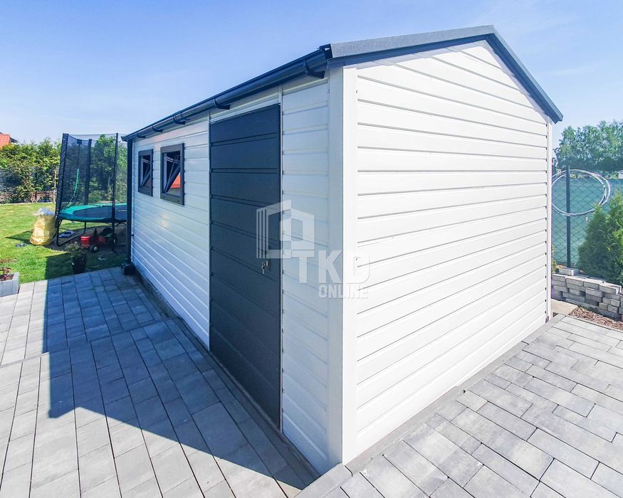 Schowek Domek Ogrodowy 4X5M Drzwi 2X Okno Biały Antracyt Rynny Tkd245