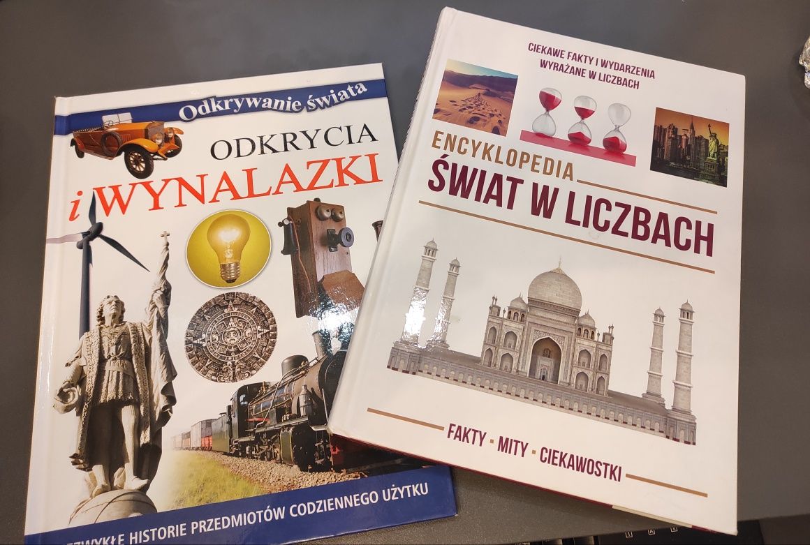 Książki "Encyklopedia Świat w liczbach" i "Odkrycia i wynalazki"