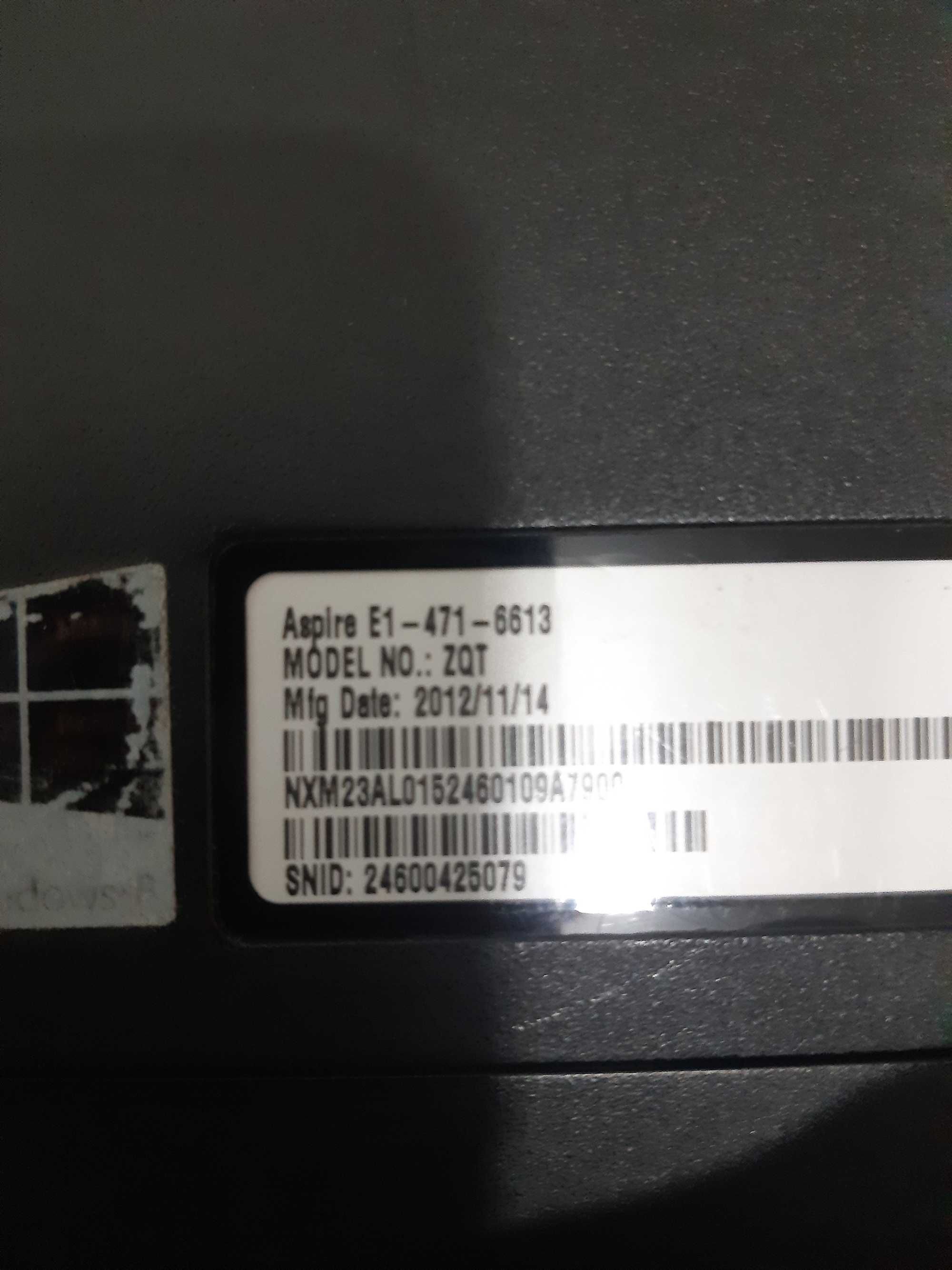 Portátil ACER Aspire E1-471 Modelo ZQT Avariado p/ Peças