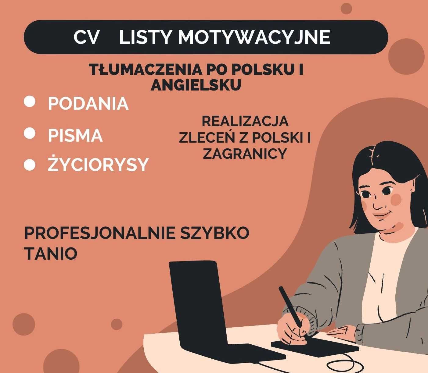 Pisanie profesjonalne CV List Motywacyjny Tłumacze Pol Ang Ekspr 24/7