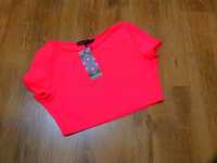 nowa Boohoo bluzka krótka crop top różowa neonowa rozmiar 34 XS