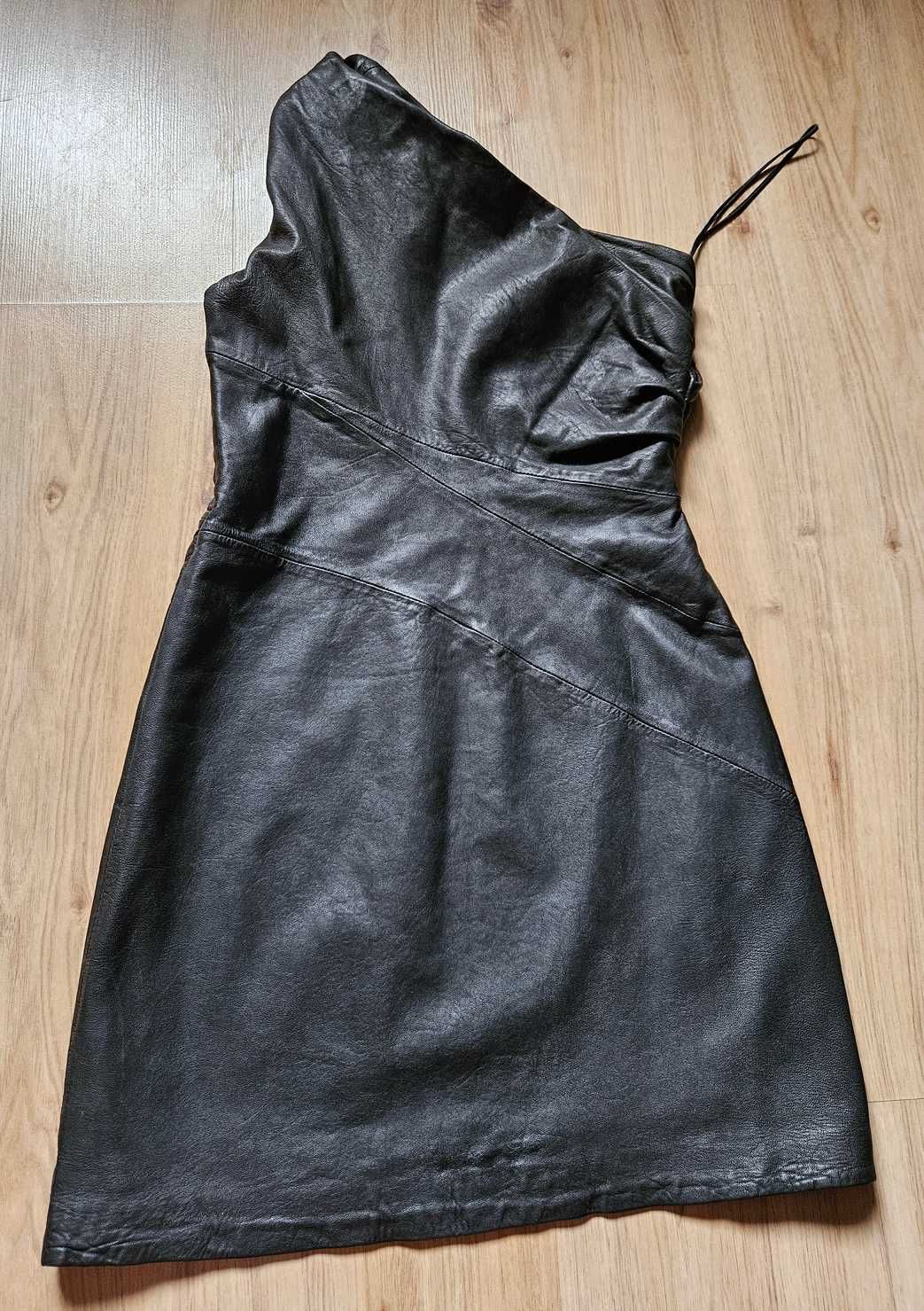 Sukienka skórzana AllSaints skóra naturalna asymetryczna