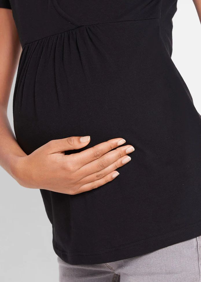 bonprix czarna koszulka dla kobiet w ciąży i laktacji 44-46
