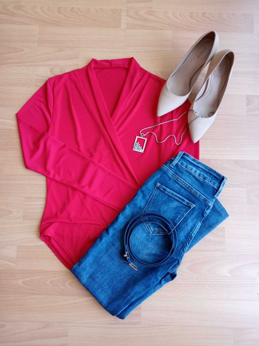 Czerwone body bluzka długi rękaw CANDY rozmiar S włoska