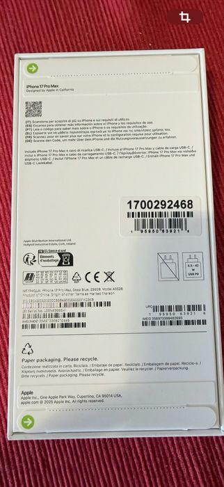 Iphone 17 Pro Max 256GBl Azul Selado !