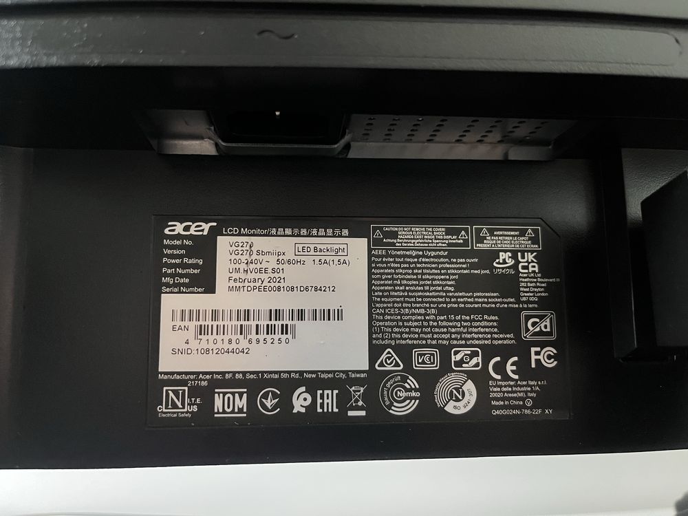 Monitor gamingowy Acer 27” 165Hz IPS 1 x DP, 2 x HDMI + Pudełko