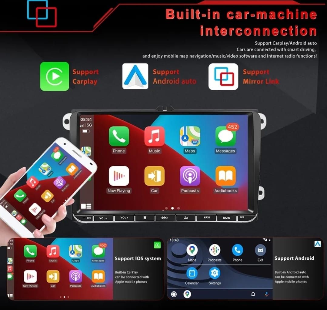 Auto Rádio Android Gps Bluetooth Canbus 2gb 32g Volkswagen Seat Skoda