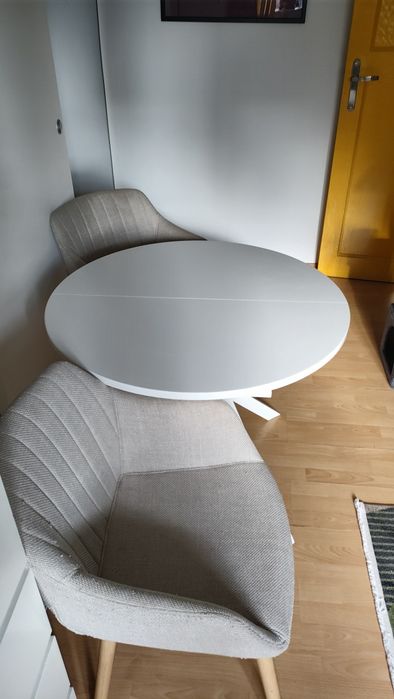 Stół IKEA GRANSTORP rozkładany biały 90/120x90 cm i fotele JYSK Adslev