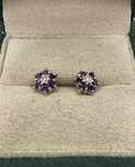 Złote kolczyki z ametystami 0,48ct i diamentami 0,01ct
