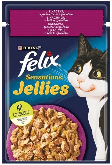Pyszna karma dla kotów Felix - Kaczka w galaretce ze szpinakiem 85g