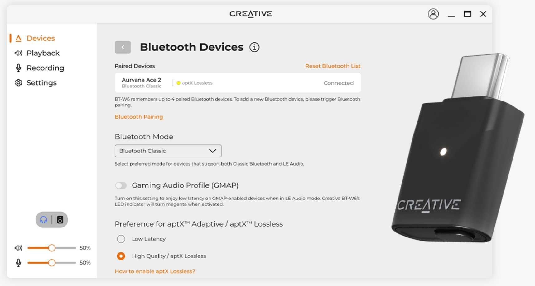 звуковая карта Wireless Audio Creative BT-W6, USB-С Адаптер, донгл