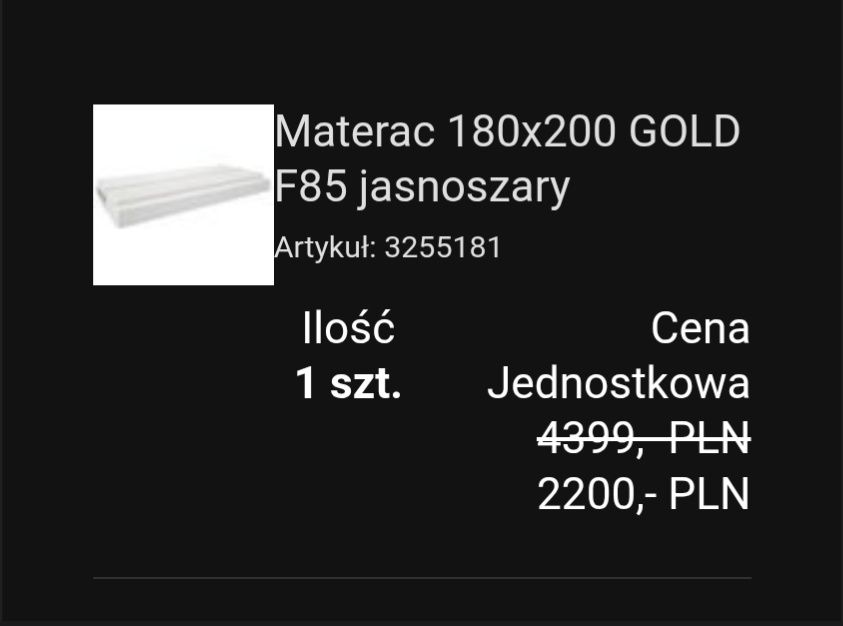 Materac 180x200 Jysk gołd f85