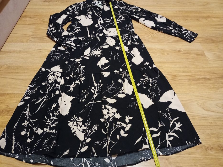 Szmizjerka sukienka długa jesień w kwiaty koszulowa midi maksi H&M S