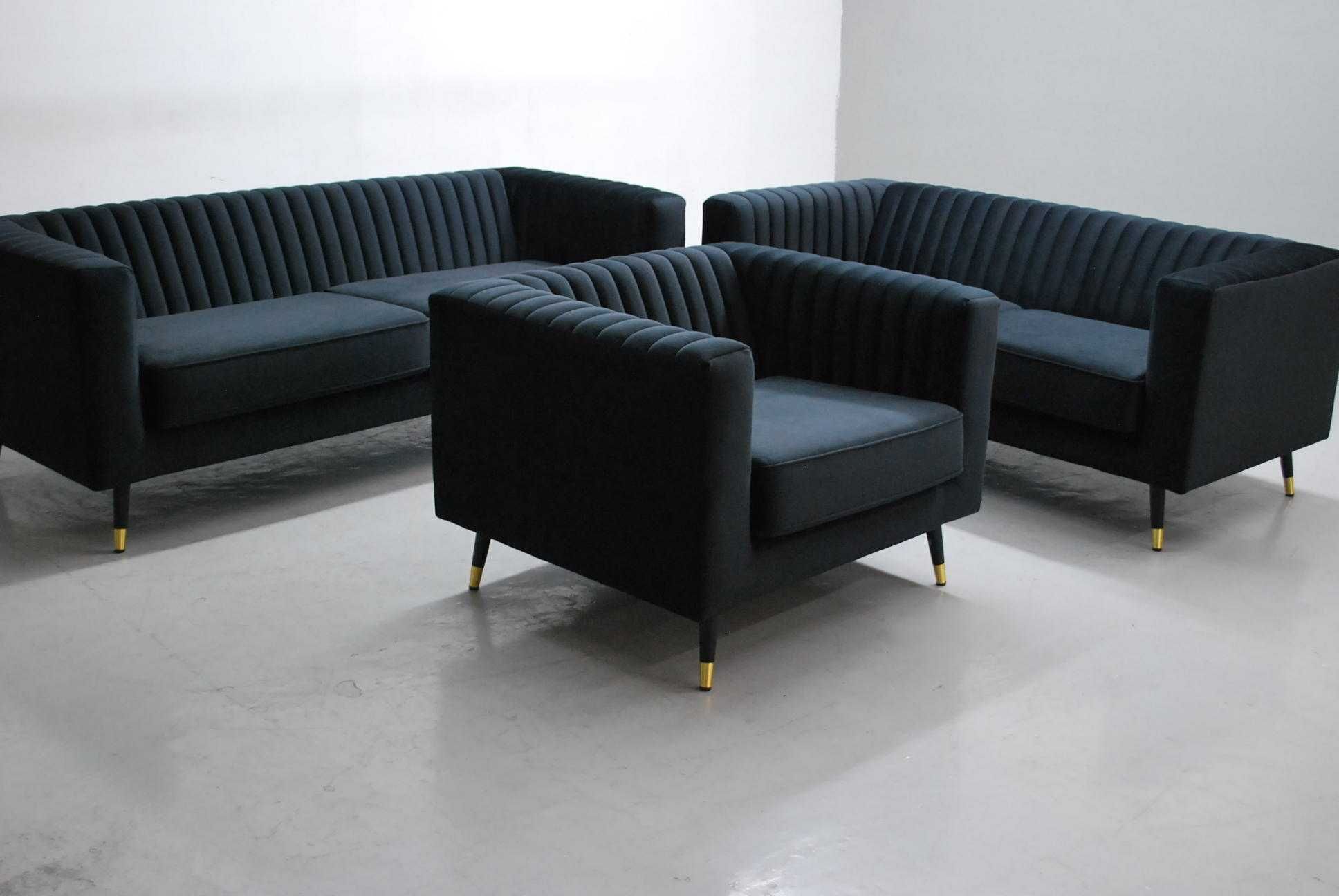 SBC DESIGN WIELKI KOMPLET 2+3+1 zestaw - SOFA kanapa czarny welur