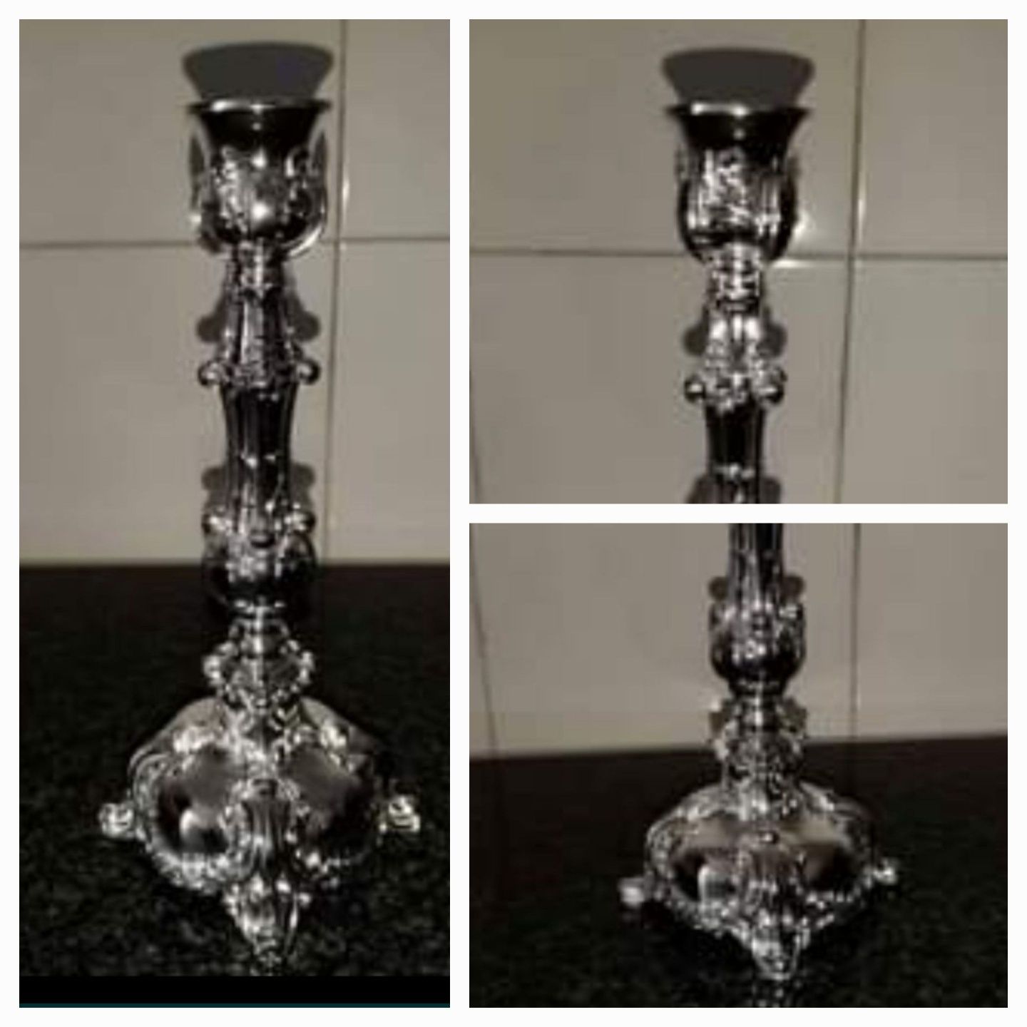 Castiçal Vintage prateado 17 cm como novo