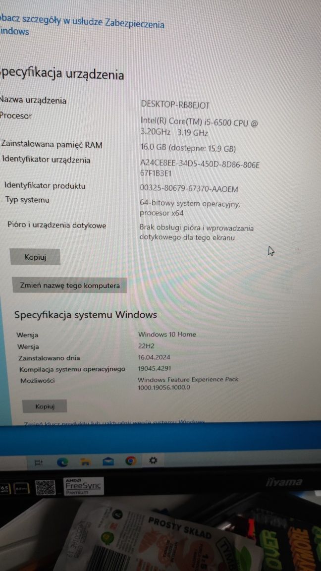 Zestaw Komputer i Monitor ACER B277BMIPRZX 27" , klawiatura
