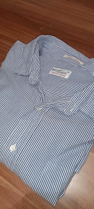 Casualowa koszula w paski z długim rękawem XXL bawełna GANT niebieska