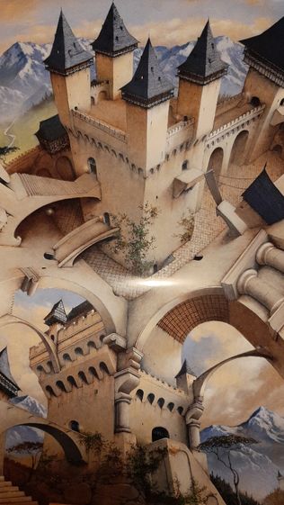 plakat 91 cm (reprodukcja obrazu) Castle of Illusions, jak M.C. Escher