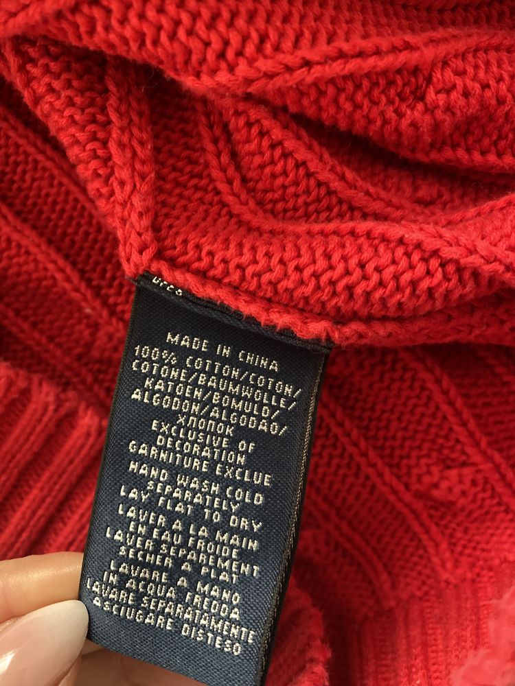 Sweter damski warkocz klasyczny czerwony Ralph Lauren Sport rozm s