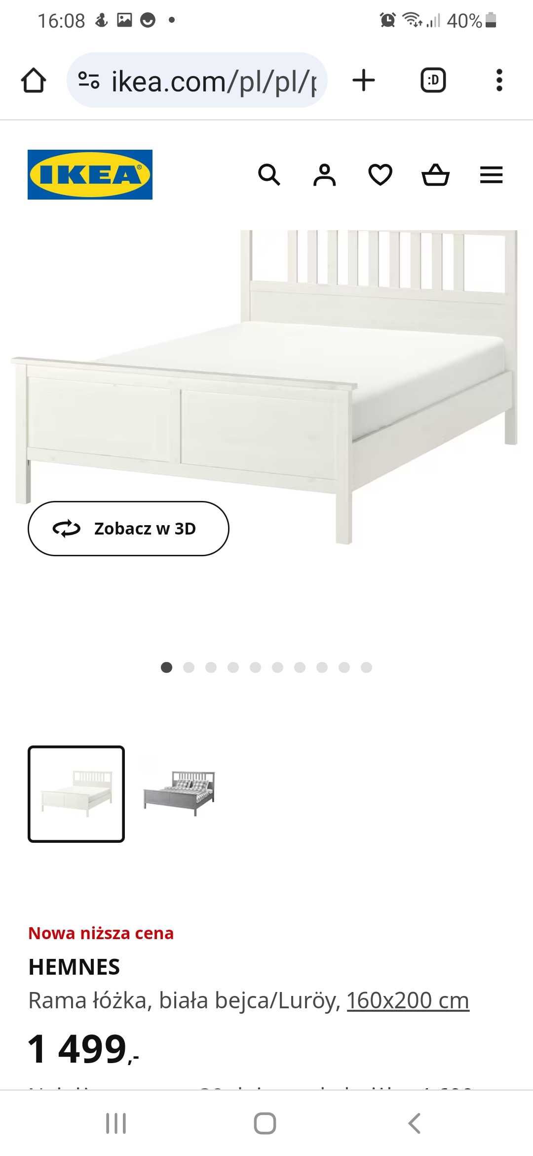 Rama łóżka Ikea hemnes biała drewno 160x200