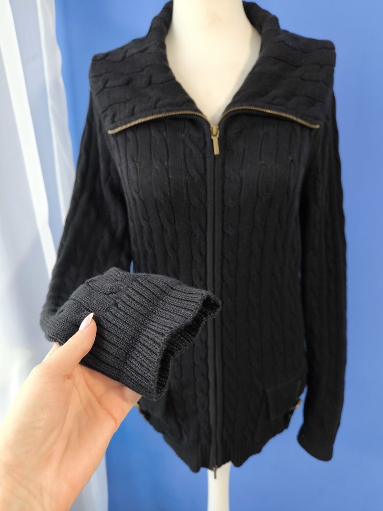 Ralph Lauren - oryginalny czarny kardigan warkocz na zamek