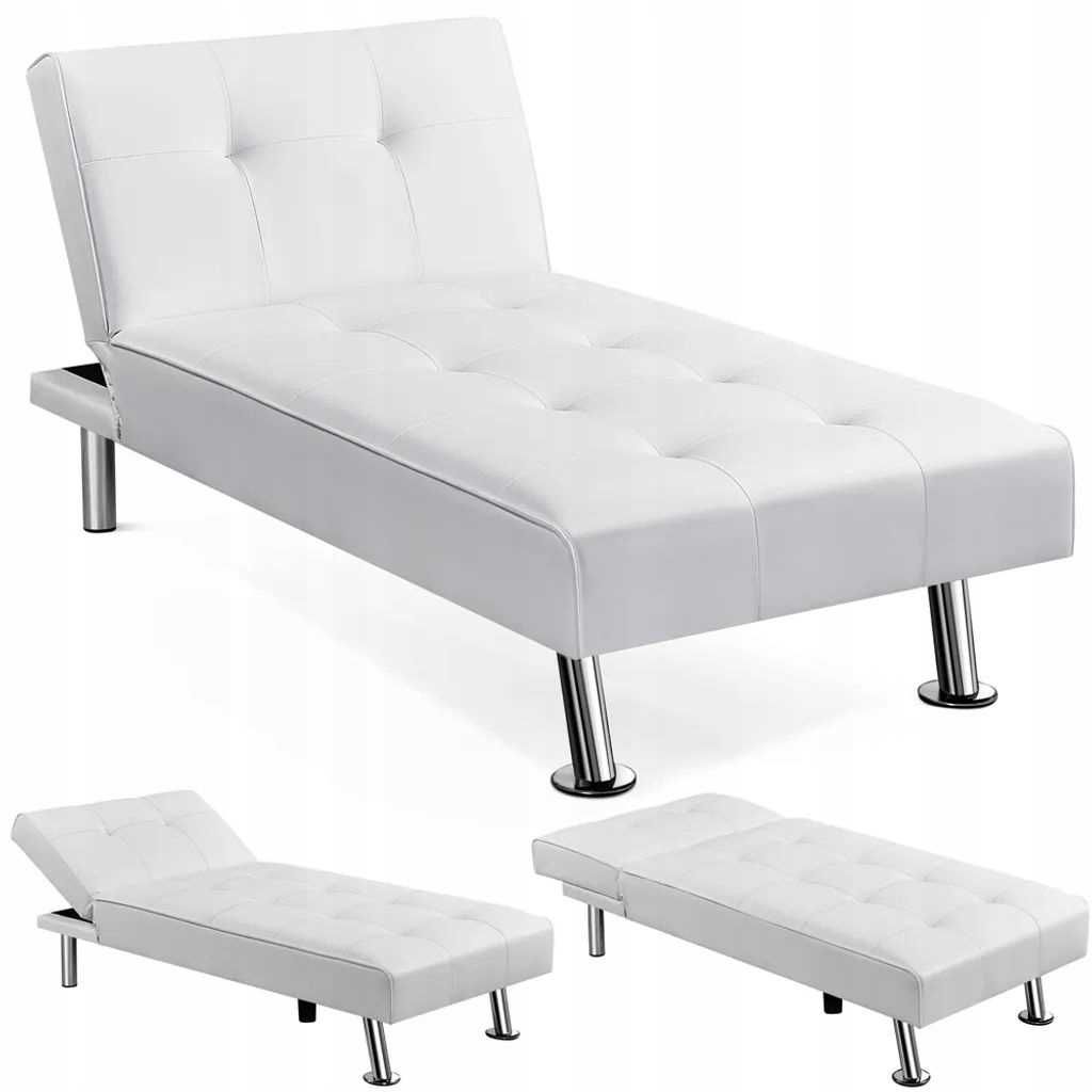 Łóżko sofa szezlong pojedyncze Yaheetech 166x76,5x40 biały ekoskóra