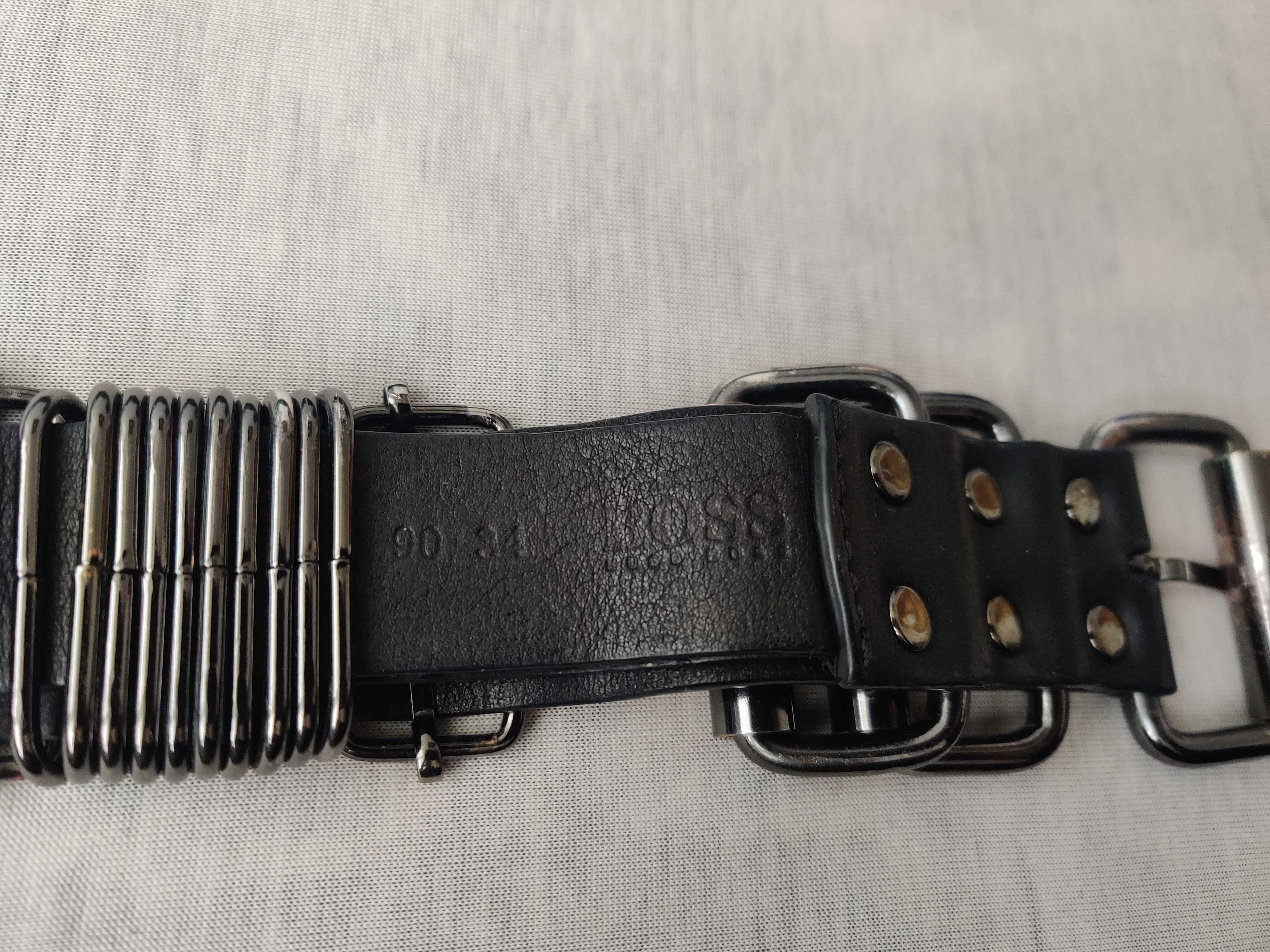 Hugo Boss pasek do spodni skórzany skóra naturalna czarny metal męski