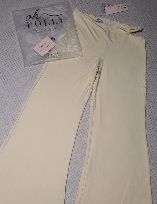 Oh Polly Nowe kremowe spodnie damskie flary kuloty dzwony wysoki stan