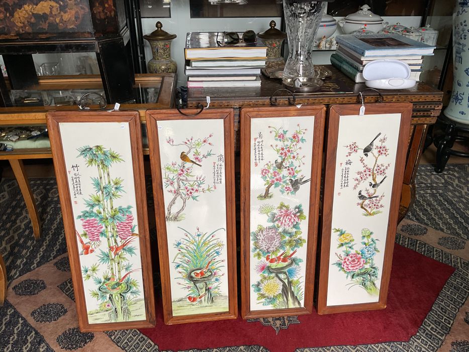 Quadros pintura aves porcelana oriental 80x27 cm