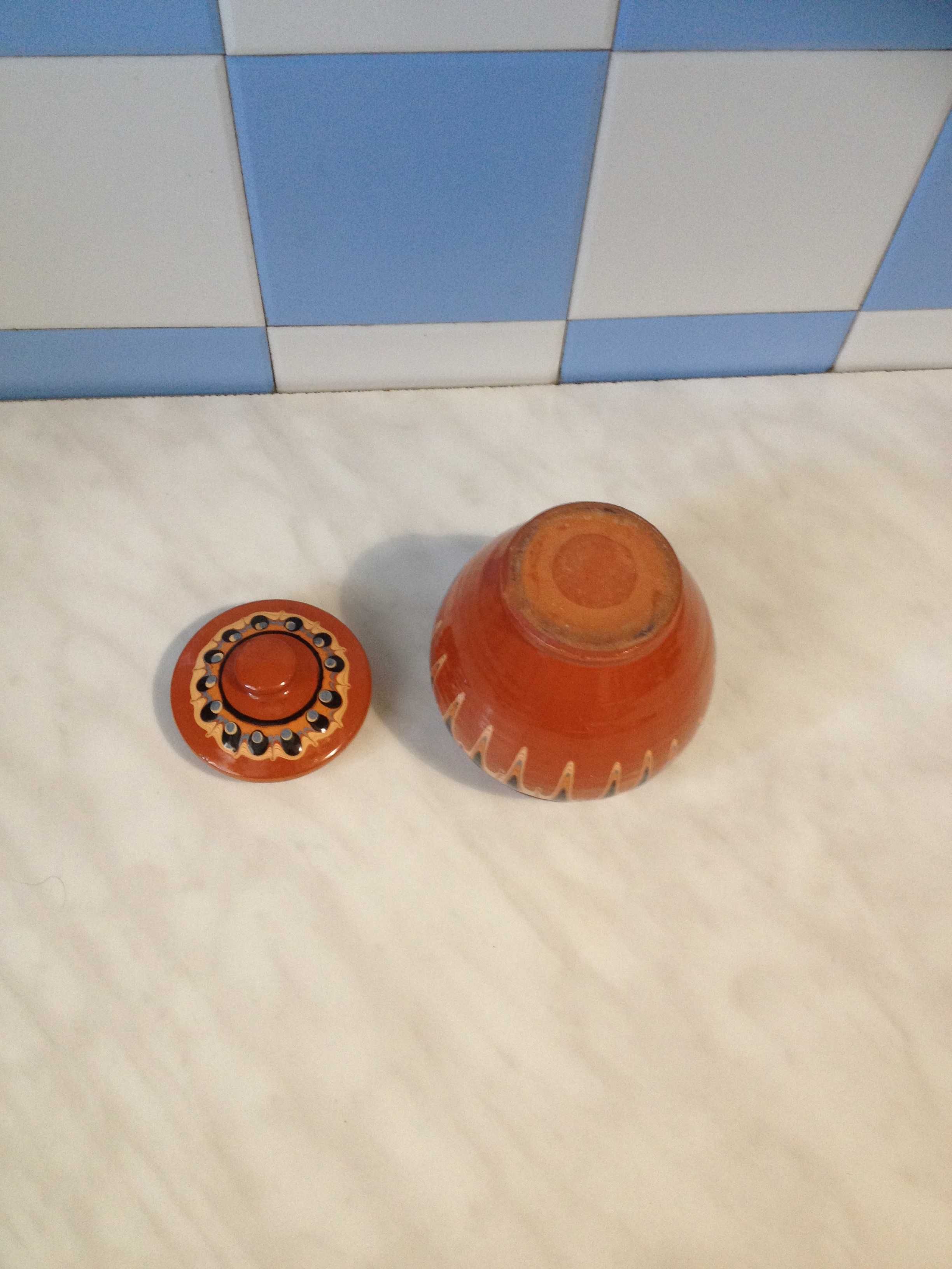 Stara ceramiczna cukiernica pawie oczko gliniana szkliwiona