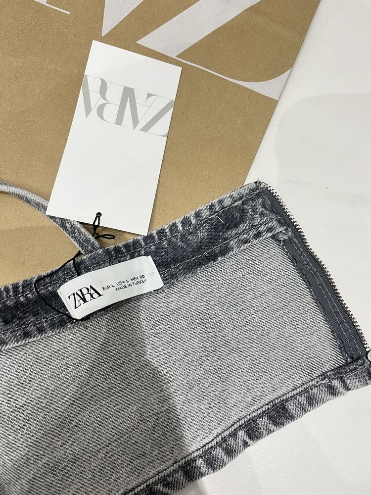 ZARA nowy jeansowy crop top szary denim folia kropki ramiączka L