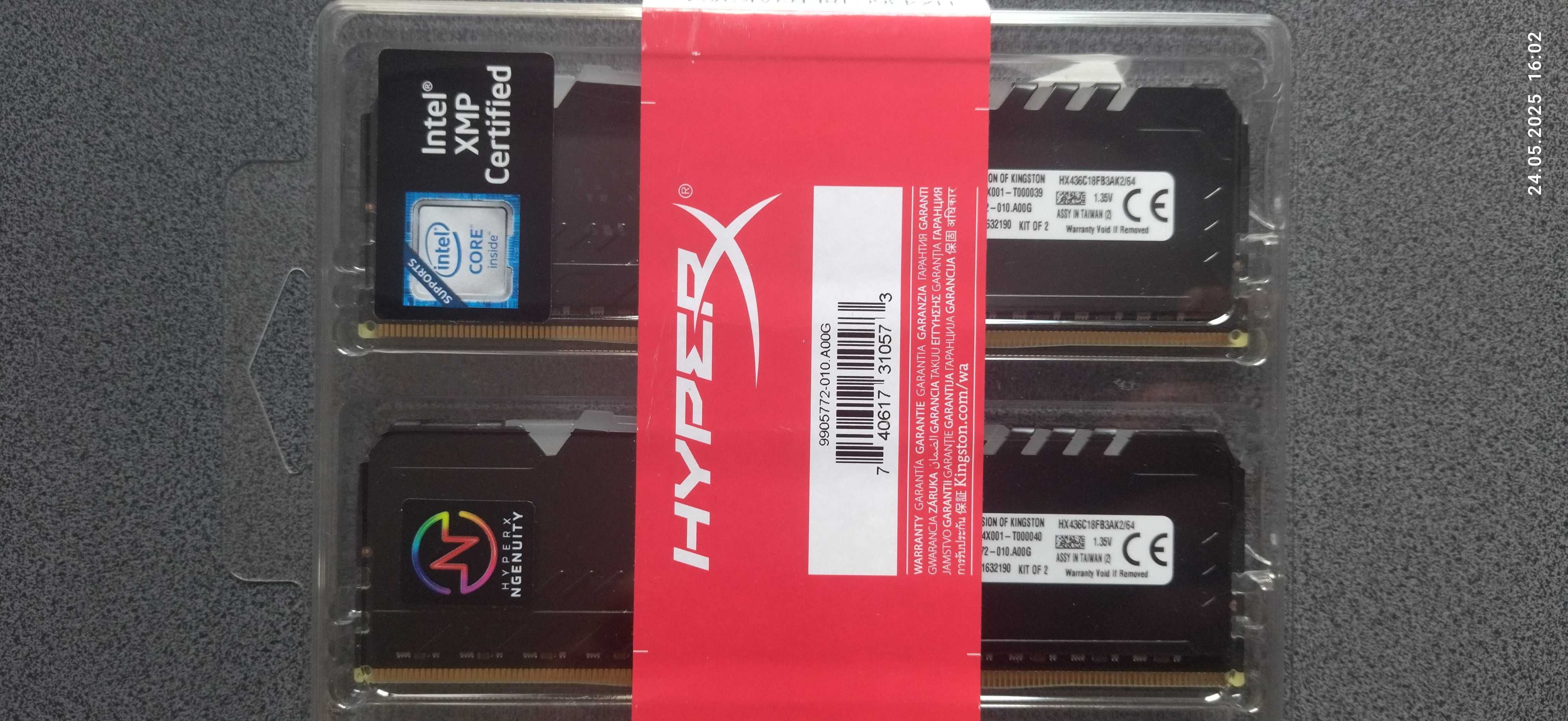 HyperX 64 GB (2x32GB) DDR4 3600 MHz FURY RGB (Micron/Dual Rank CL18)