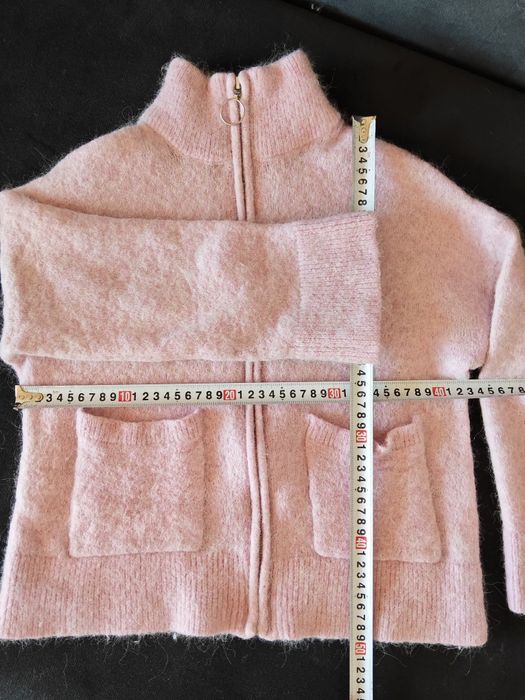 Selected femme S wełniany pudrowy sweter kurtka