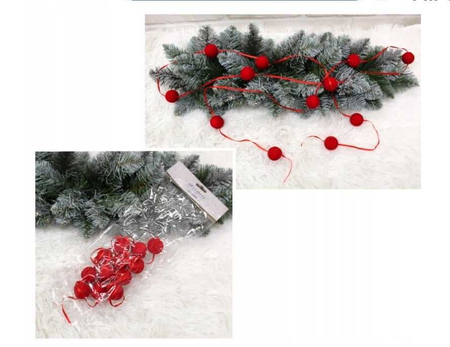 Girlanda czerwona łańcuch 2,2 m CZERWONE welurowe kulki