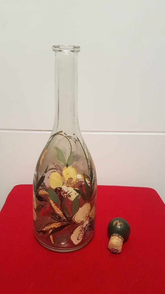 Butelka z PRL ręcznie malowana z korkiem