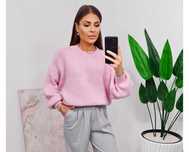 Sweter wełna wiskoza bufiaste rękawy hit bestseller pudrowy róż S - XL