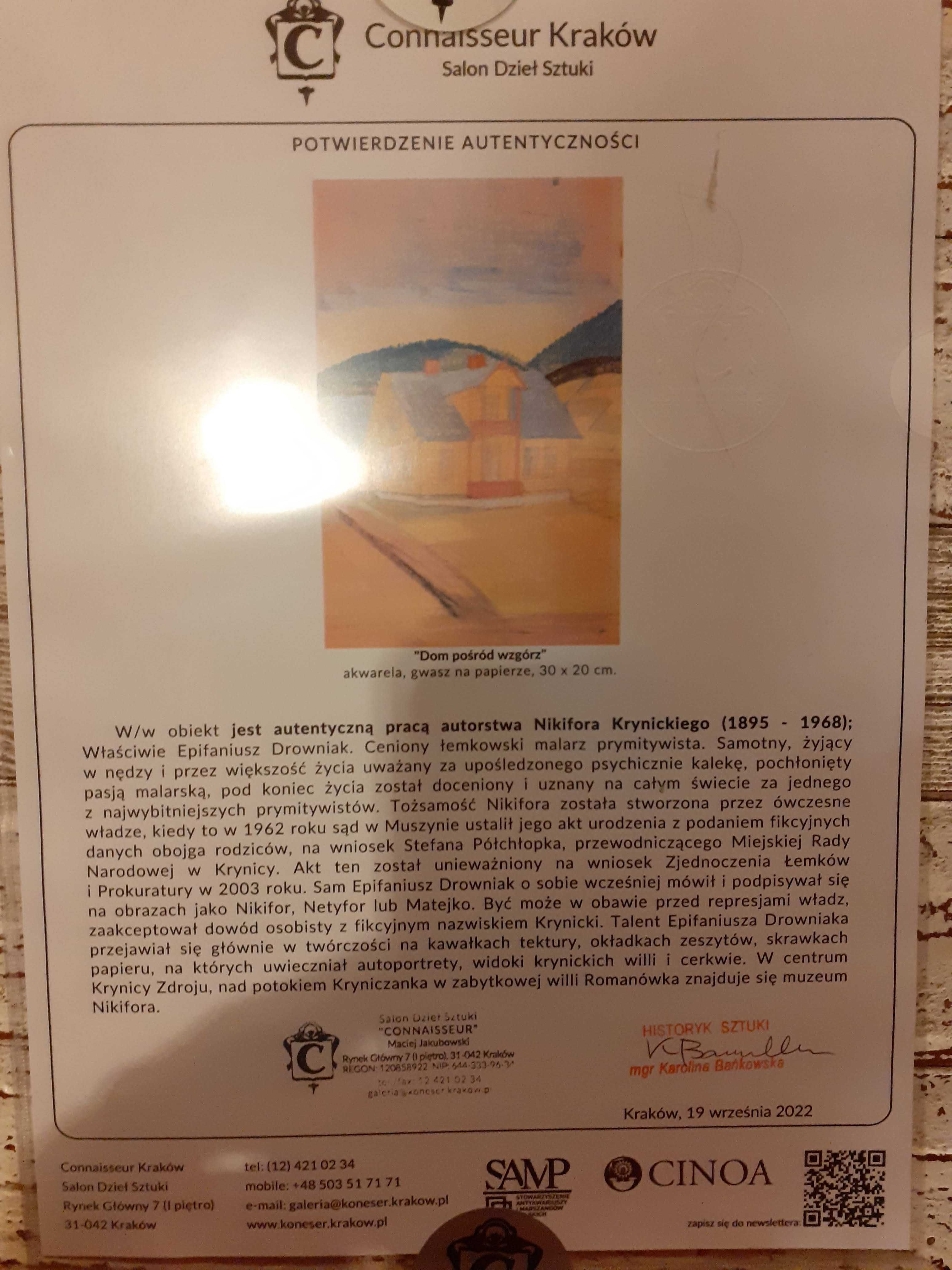 Pilnie sprzedam!!! Nikifor, Chata w Krynicy + oprawa + certyfikat