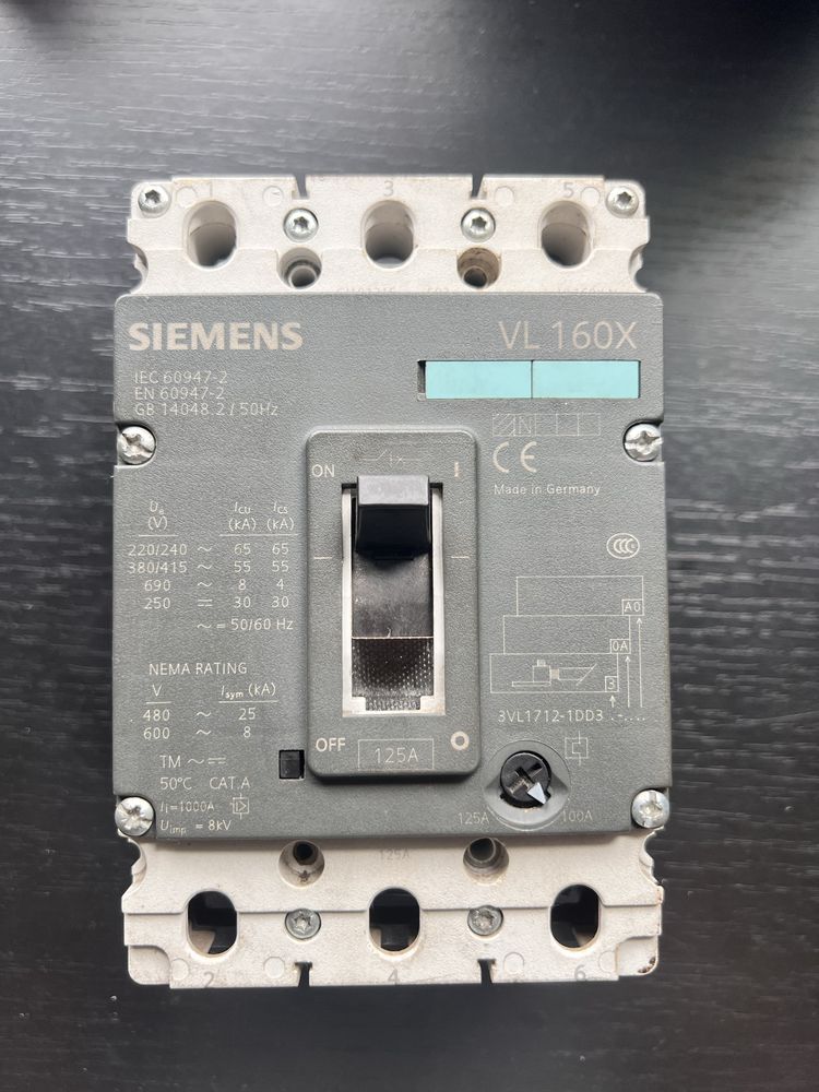 Автоматичний виключатель SIEMENS VL 160X 125A 380/415V