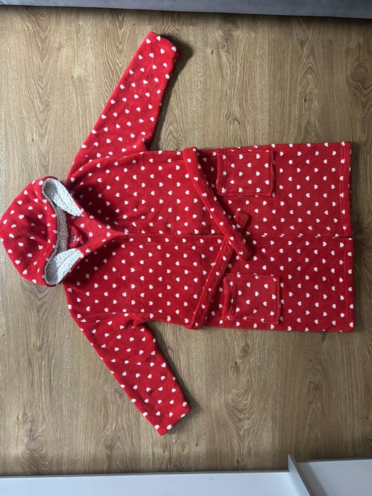 Szlafrok Czerwony w białe Serduszka NEXT Rozmiar 140