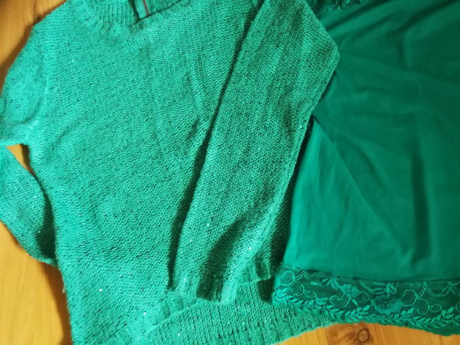Sweter + halka z cekinami turkus plus halka z koronką