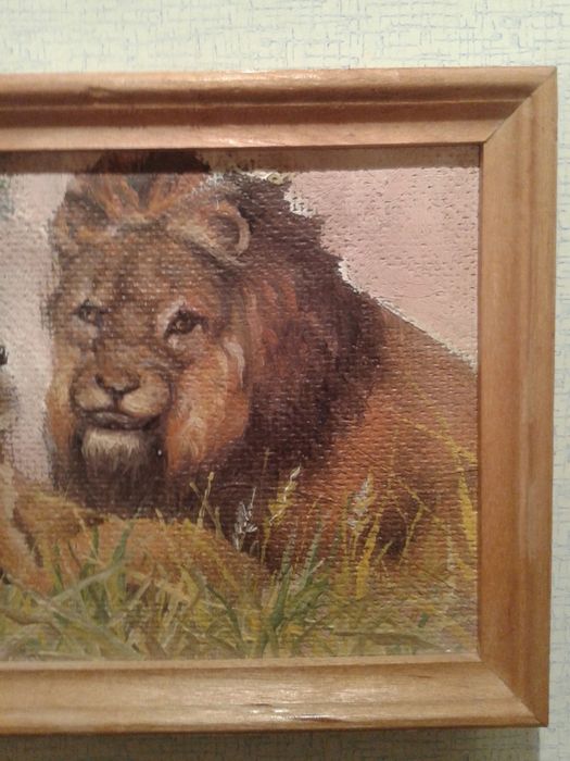 Картина " Лев со львенком " (масло,рама)