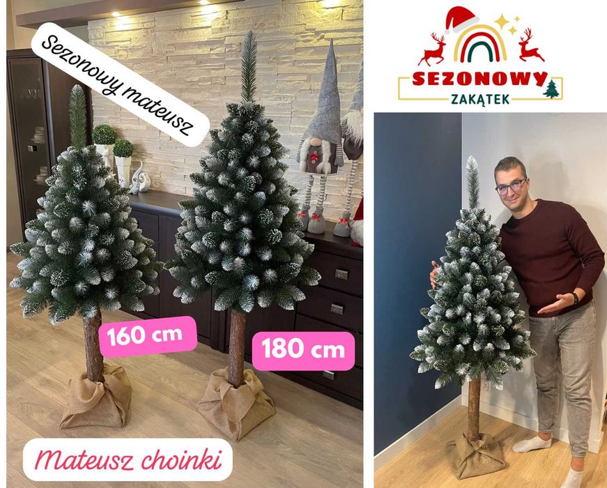 Sosna diamentowa na pniu 180 cm Choinka sztuczna 220 cm 160 cm choinki